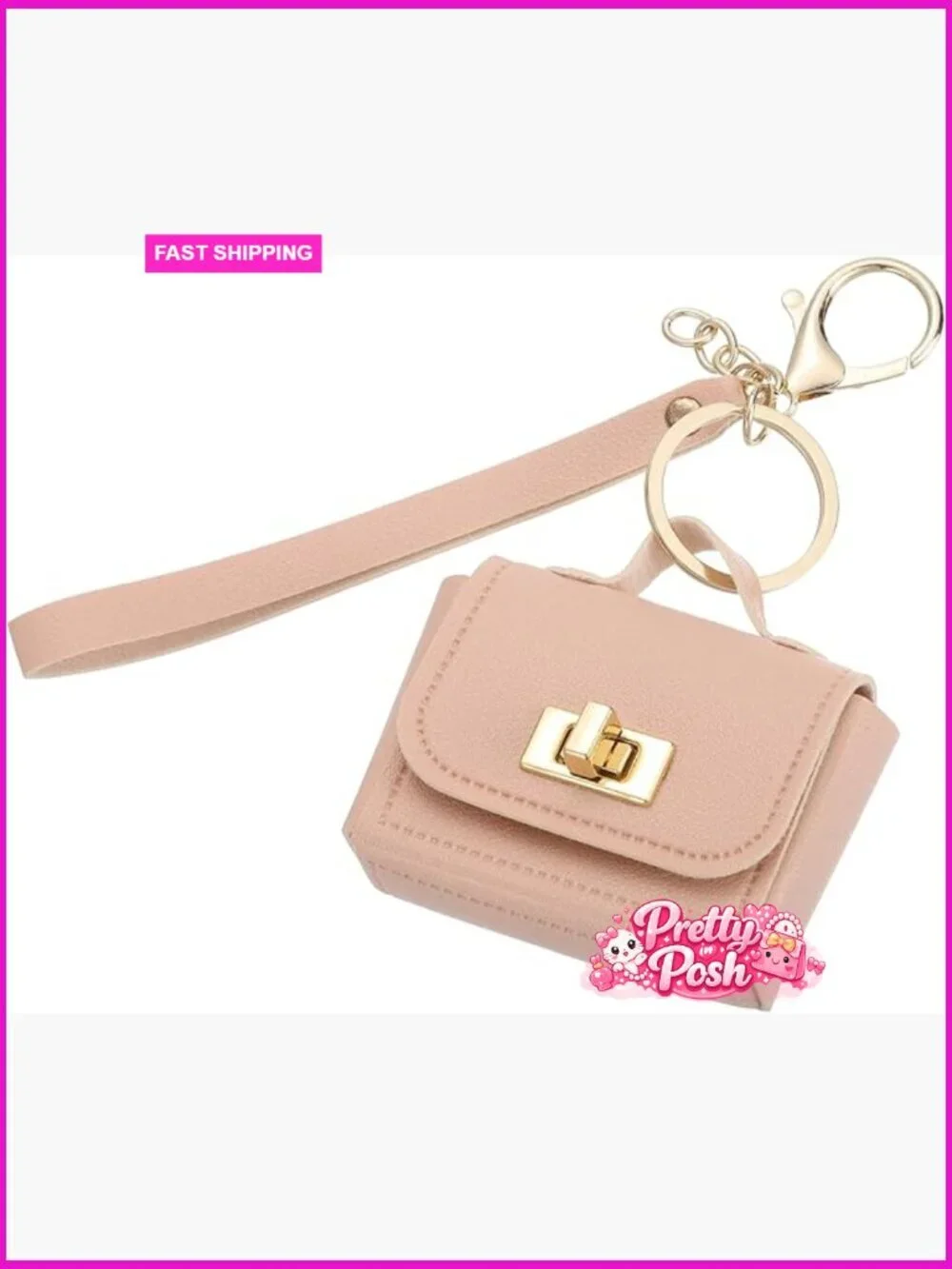 PU Leather Mini Handbag Keychain with Twist Lock and Lobster Clasp